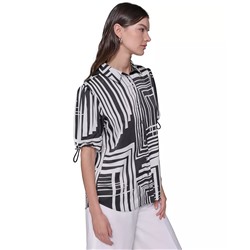 KARL LAGERFELD PARIS Women's Printed Bungee-Sleeve Top, Regular & Petite