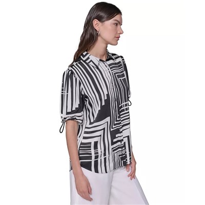 KARL LAGERFELD PARIS Women's Printed Bungee-Sleeve Top, Regular & Petite