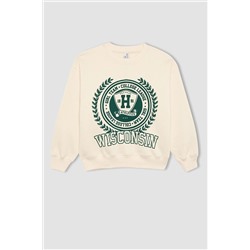 Defacto Kız Çocuk Oversize Fit Bisiklet Yaka İçi Yumuşak Tüylü Kalın Sweatshirt B2506A823WN
