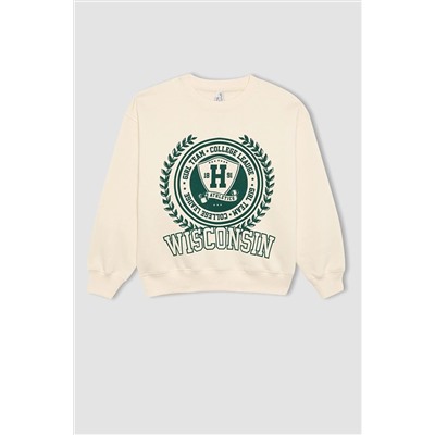 Defacto Kız Çocuk Oversize Fit Bisiklet Yaka İçi Yumuşak Tüylü Kalın Sweatshirt B2506A823WN