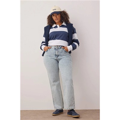 Açık Mavi Yüksek Bel Comfort Straight Fit Büyük Beden Jeans TBBAW24CJ00045