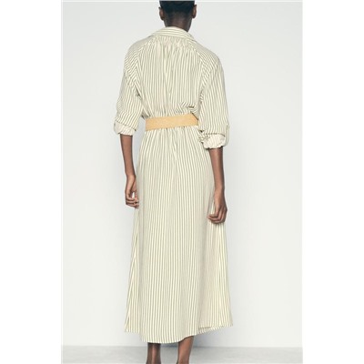 BELTED STRIPED SHIRT DRESS