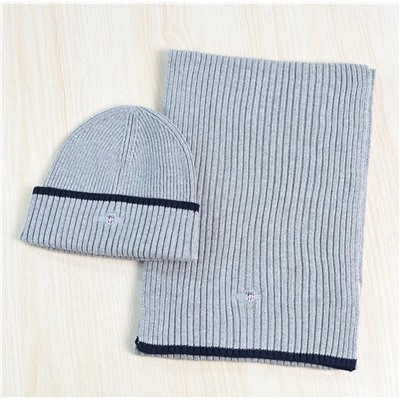 Мужской зимний теплый вязаный комплект из двух предметов: шапка и шарф из смеси хлопка и шерсти GAN*T