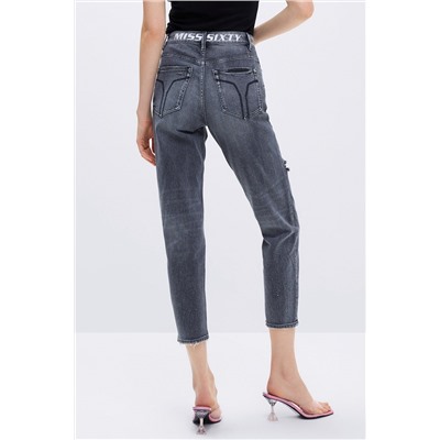 Vaquero slim fit 7/8 de tiro alto Gris oscuro