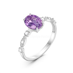 Кольцо из серебра с аметистом и фианитами родированное 925 пробы 1-244р40100/1н