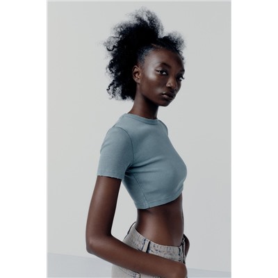 FADED-EFFECT RIBBED CROP TOP