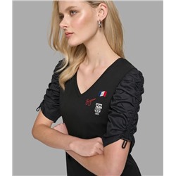 RUCHED SHORT SLEEVE TOP WITH PINS