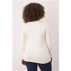Ekru Premium Yumuşak Kumaşlı V Yaka Fitted/Vücuda Oturan Esnek Örme Büyük Beden Bluz TBBAW26AF00025