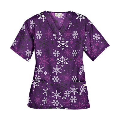 UA Sassy Snowflakes Eggplant Print Scrub Top