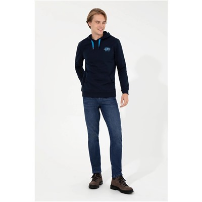 Erkek Lacivert Kapüşonlu Basic Sweatshirt