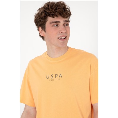 Erkek Oversize Fit Bisiklet Yaka Turuncu Tişört