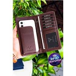 Garbalia, Unisex Kahverengi Rome Hakiki Deri Cep Telefonu Bölmeli Cüzdan