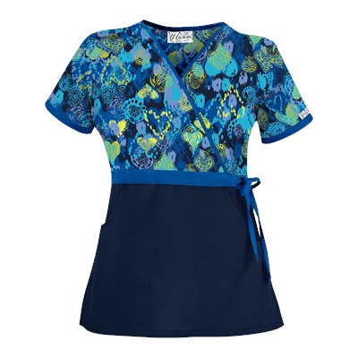 UA Bohemian Heart Navy Mock Wrap Scrub Top