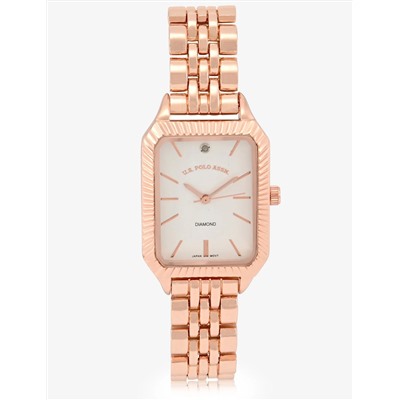 LADIES ROSE GOLD SQUARE WATCH AND BRACELETS SET