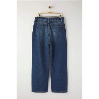 Mavi Yüksek Bel Geniş Paça Denim Büyük Beden Jeans TBBSS24CJ00028