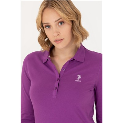 Kadın Violet Polo Yaka Basic Sweatshirt