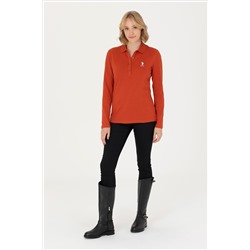 Kadın Kiremit Basic Polo Yaka Sweatshirt
