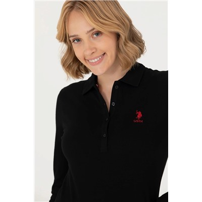 Kadın Siyah Basic Polo Yaka Sweatshirt
