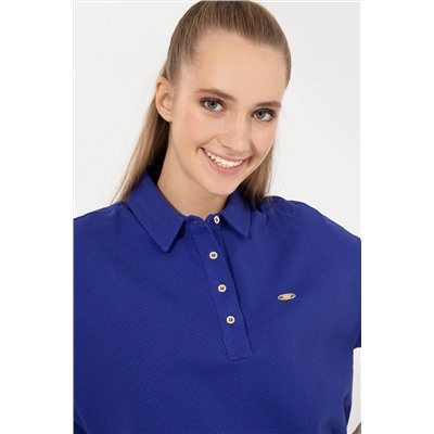Kadın Mavi Polo Yaka Crop Tişört