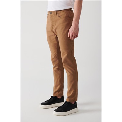 Kamel Armürlü Esnek 5 Cepli Slim Fit Dar Kesim Kanvas Pantolon