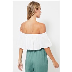Top crop de lino - Blanco