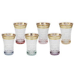 Стакан, 13 см, 280 мл, 6 шт, стекло, цветной микс, с золотистым кантом, Arlequin Gold, 46055