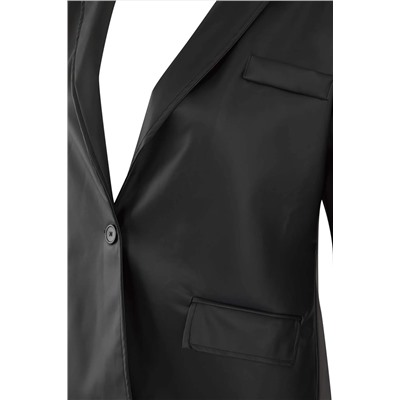 Siyah  Büyük Beden Dokuma Suni Deri Blazer Ceket TBBAW26AG00013