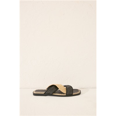 Sandalias rafia tiras cruzadas negro