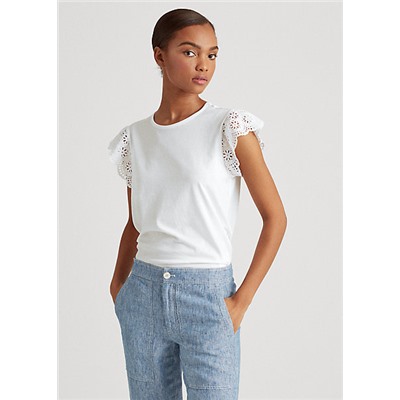 Lauren Cotton Ruffle-Sleeve Tee