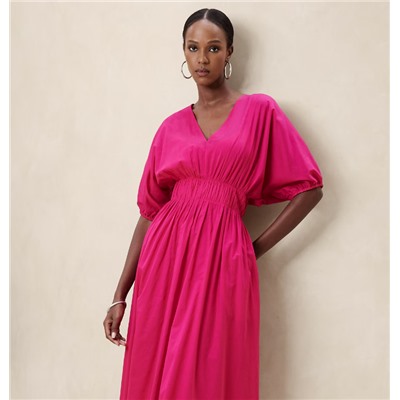 VOILE ELBOW-SLEEVE MIDI DRESS