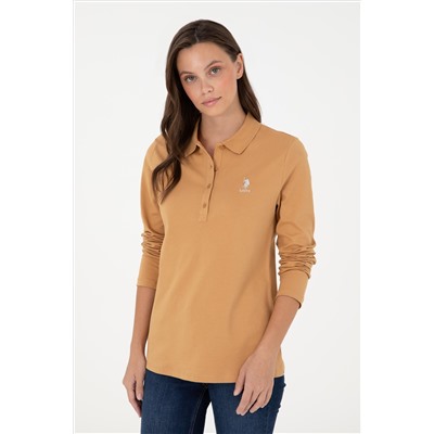 Kadın Camel Basic Polo Yaka Sweatshirt