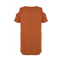 Kahverengi A-line Cut-Out Detaylı Örme Elbise TBBSS22EL2986