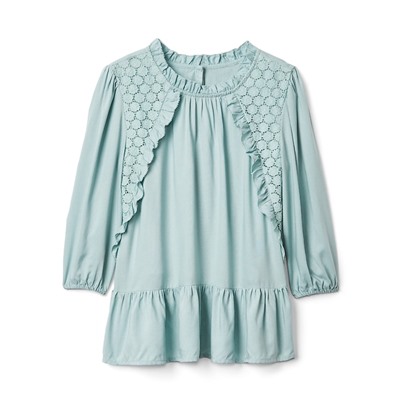 Lace cascade ruffle top