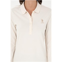 Kadın Krem Basic Polo Yaka Sweatshirt