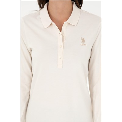 Kadın Krem Basic Polo Yaka Sweatshirt