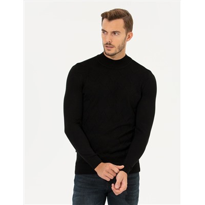 Siyah Slim Fit Balıkçı Yaka Triko Kazak