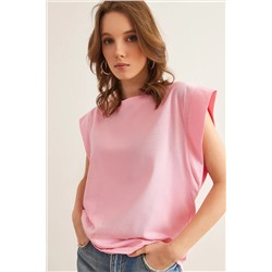 Olalook, Kadın Şeker Pembe Koltuk Altı Parçalı Yarasa Tişört TSH-19000330