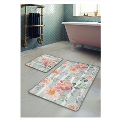 Pilloveland Kaymaz Taban Yıkanabilir 2’li Banyo Paspası - Babyrose Desenli 60*100 Cm - 50*60 Cm BM0158