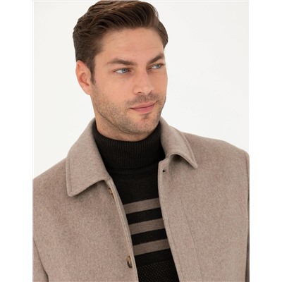 Açık Kahverengi Slim Fit Kaşe Kaban