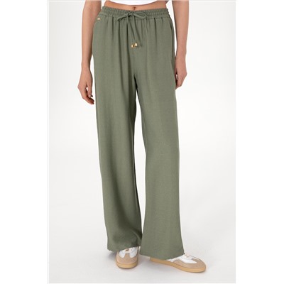 Kadın Koyu Haki Loose Relax Fit Kanvas Pantolon