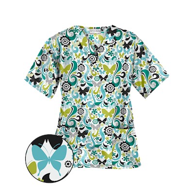 UA Flutter Flattery Black Print Scrub Top