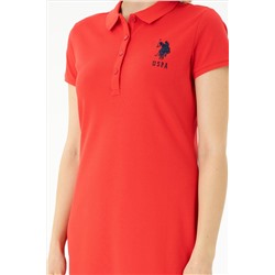 Kadın Kırmızı Polo Yaka Örme Elbise