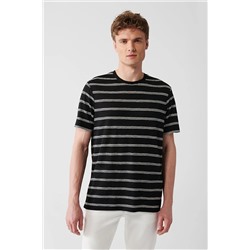 Avva Erkek Siyah Bisiklet Yaka Ütü Gerektirmeyen Çizgili Comfort Fit Rahat Kesim T-shirt A31y1144 A31Y1144