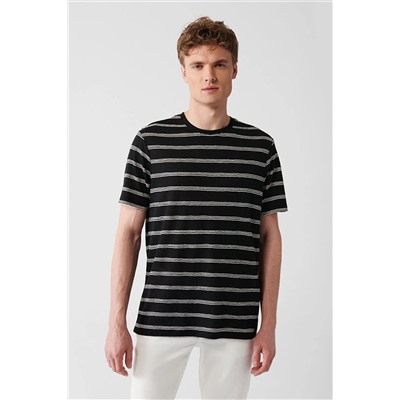 Avva Erkek Siyah Bisiklet Yaka Ütü Gerektirmeyen Çizgili Comfort Fit Rahat Kesim T-shirt A31y1144 A31Y1144
