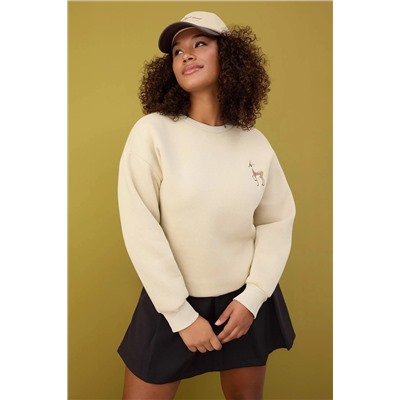 Taş Animal Nakışlı Regular/Normal Kalıp Kalın İçi Polarlı Örme Büyük Beden Sweatshirt TBBAW26AO00006