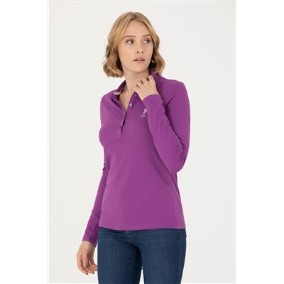Kadın Violet Polo Yaka Basic Sweatshirt