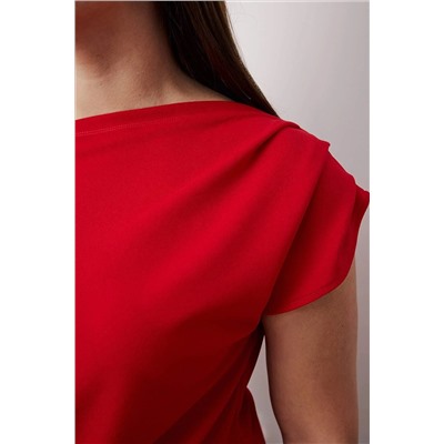 Kırmızı Krep Örme Büyük Beden Bluz TBBSS25AF00119