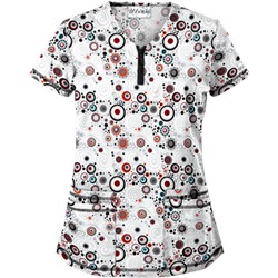 UA Mod Mix White Print Scrub Top