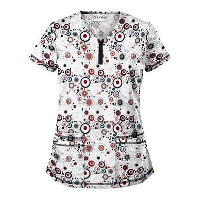 UA Mod Mix White Print Scrub Top