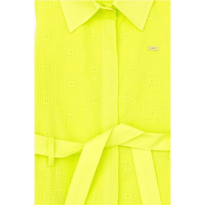 Kız Çocuk Neon Sarı Kolsuz Dokuma Elbise